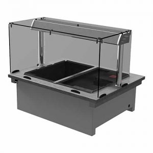 Drop-in dry heat bain-marie with square glass and closed front, model D2BMSLF