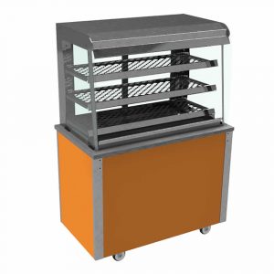 Grab and Go Ambient Display square glass type, open front with LED illumination and rear sliding doors, model VC3GASL
