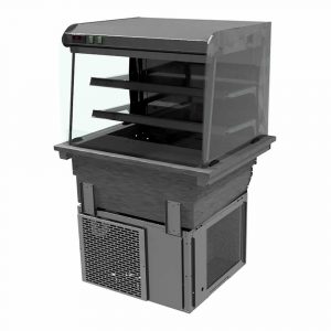 2 shelf drop-in refrigerated display with curved glass and front control (solid back), model D2RDLFC