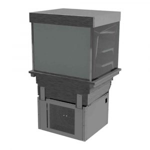 3 shelf drop-in refrigerated display with square glass and roller shutter, solid back and front controls, model D2RDSAFC